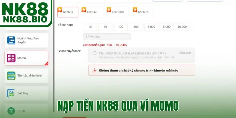 Nạp tiền NK88 qua ví MoMo
